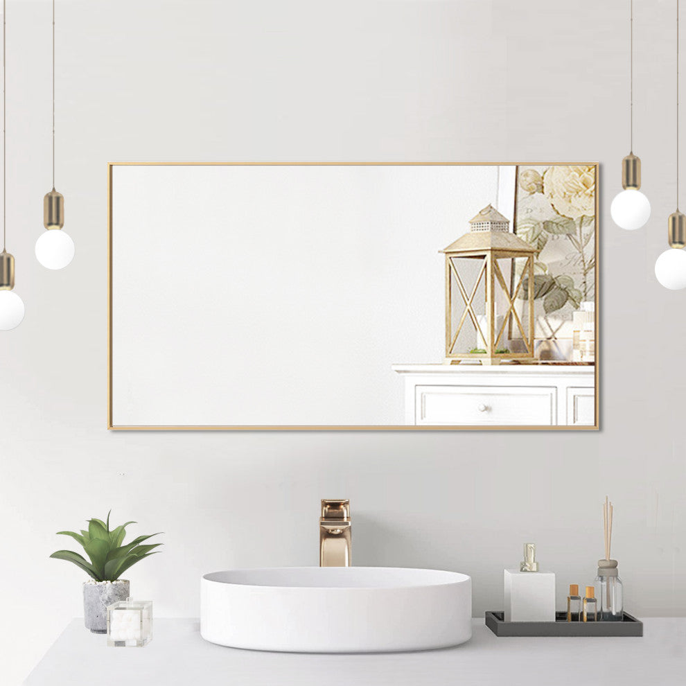 Rectangle Metal Framed Wall Mirror Bathroom Vanity Mirror, Gold, 20"x36