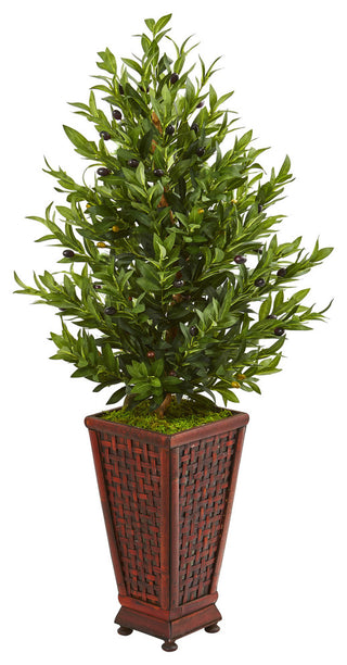Nearly Natural 46" Olive Cone Topiary Artificial Tree in Decorative Planter