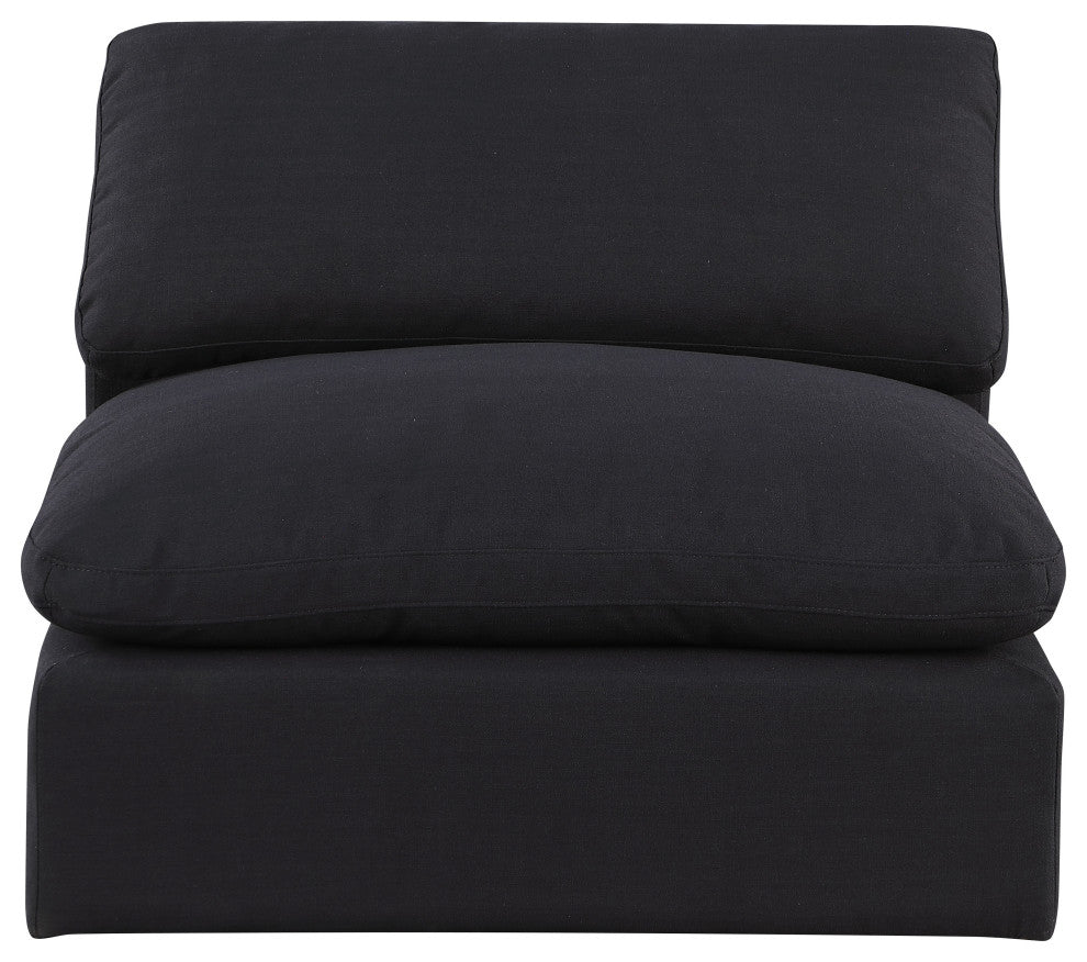 Comfy Beige Linen Textured Fabric Modular Chair, Black, Linen Textured Fabric, Armless Chair