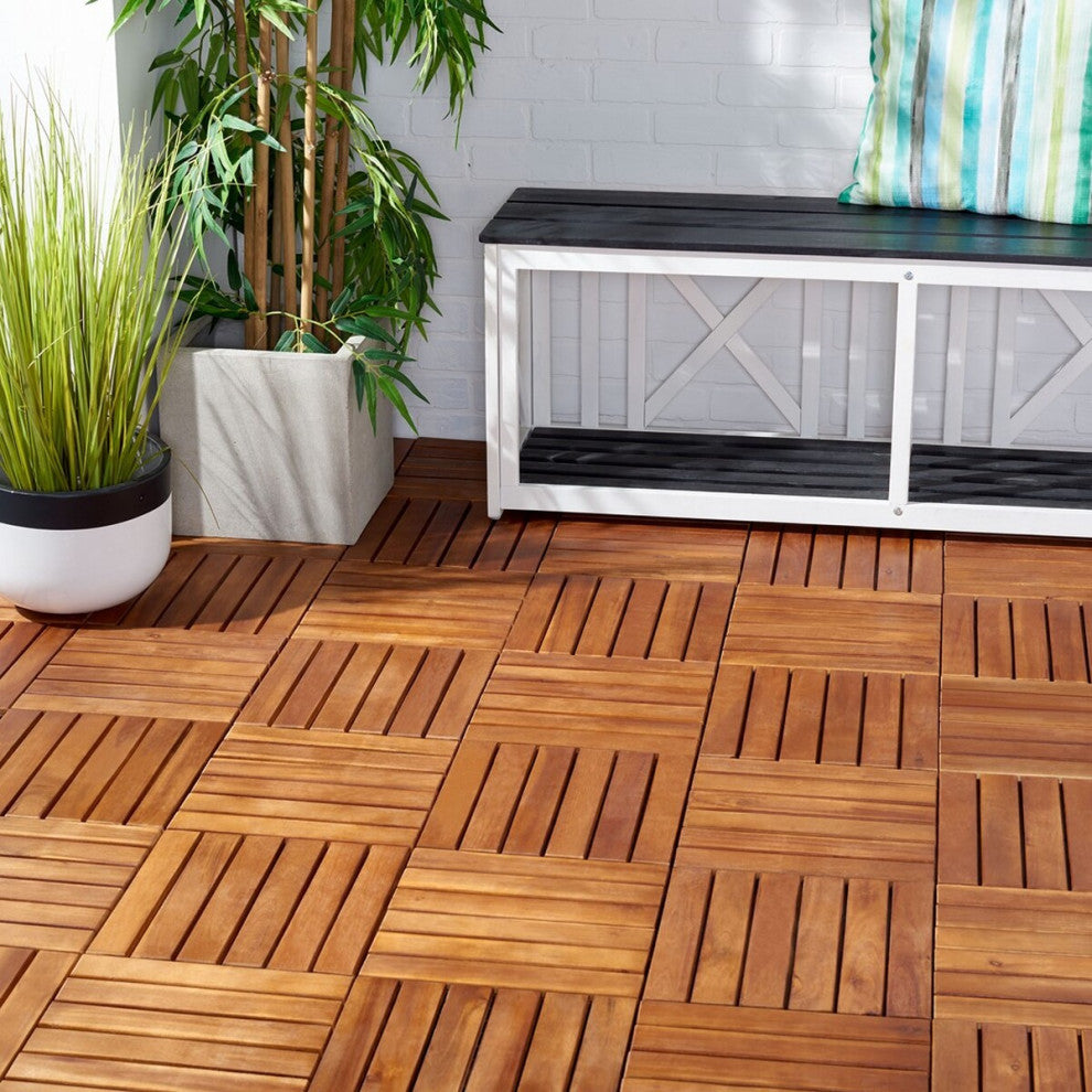 Safavieh Outdoor Osaka Wooden Floor Tile- 6 Slats-Acacia Natural