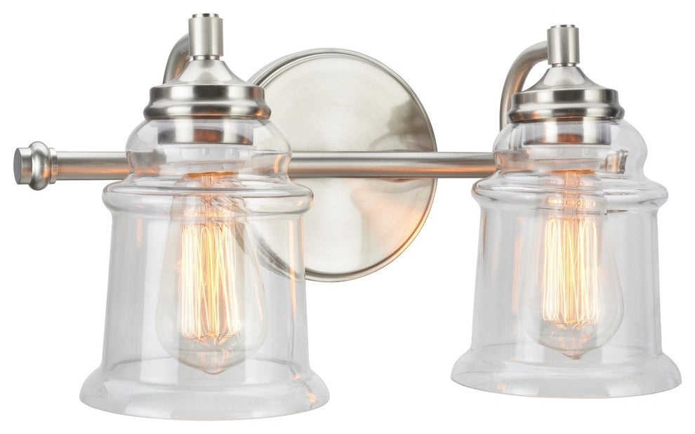 62082, 2-Light Metal Bathroom Vanity Wall Light Fixture, Brushed Nickel