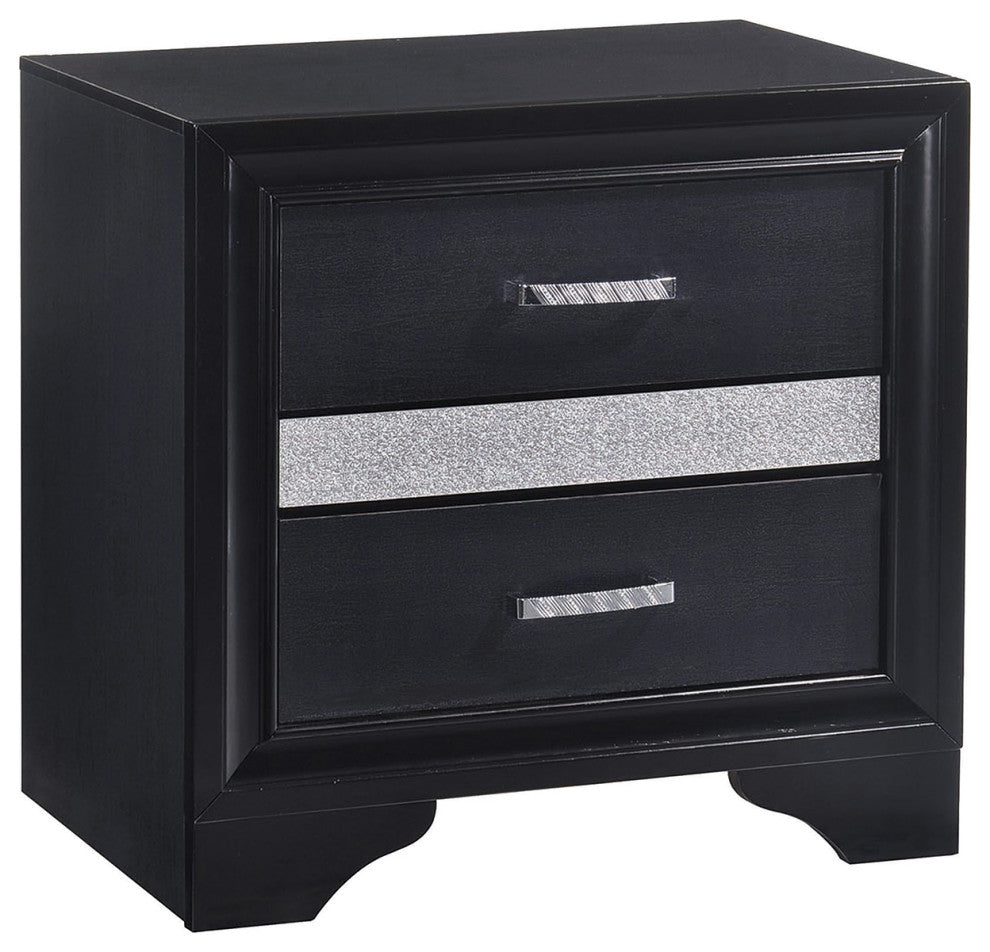 3 Drawers Wooden Nightstand With Hide Drawer Design, Black