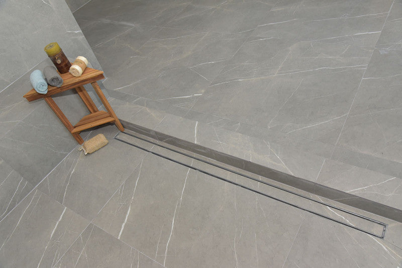 Offset Linear Drain, 30 Inch Side Outlet Linear Drain Complete Set, Tile Insert