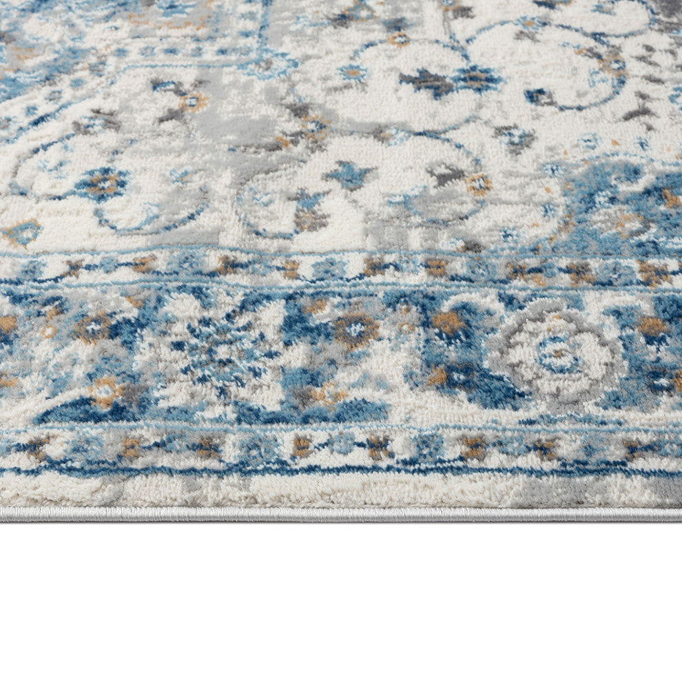 Frances Medallion Woven Area Rug/Runner, Blue, Blue, 5' x 7'
