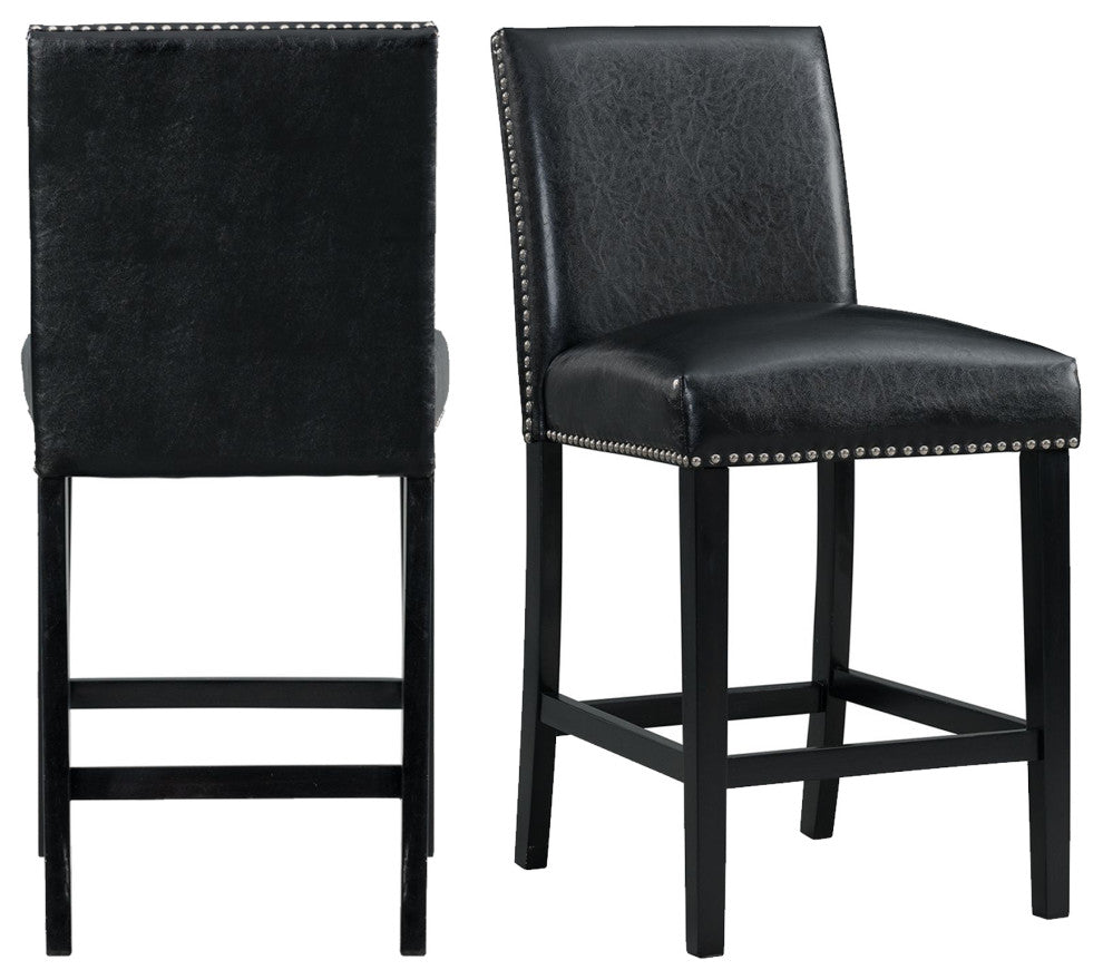 Pia Faux Leather Counter Height Side Chair Set, Black