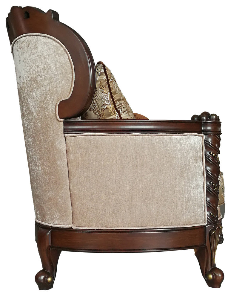 ACME Devayne Loveseat with 4 Pillows, Fabric and Dark Walnut