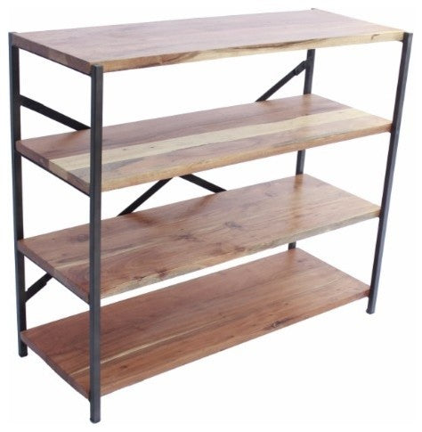 The Urban Port Industrial Design 4 Shelves Wood and Iron Bookshelf