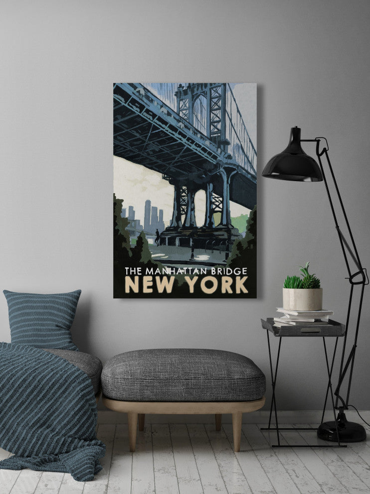 "Manhattan Bridge" Painting Print on Wrapped Canvas, 12x18