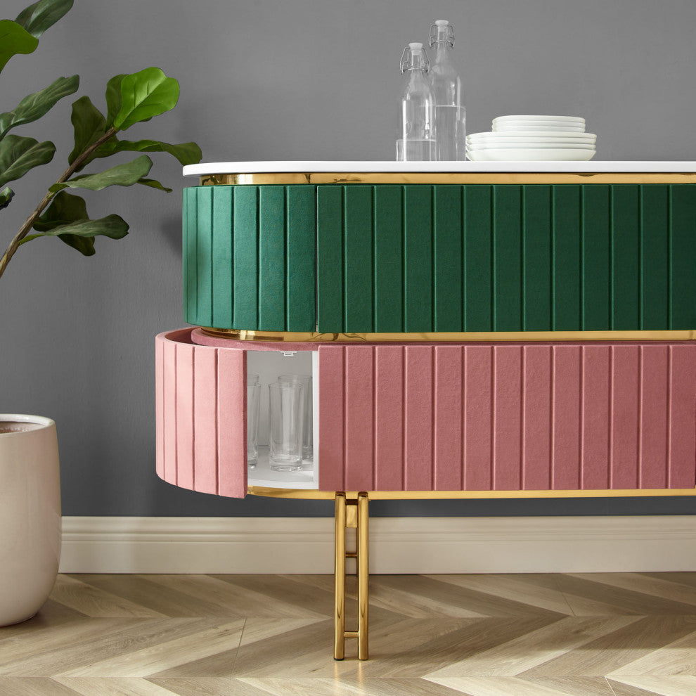 Console Entry Table Sideboard, Green White, Velvet, Modern, Mid Century Lounge