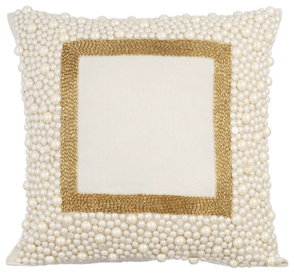 Ivory Decorative Pillow Covers 14"x14" Silk, Essence Of Pearl