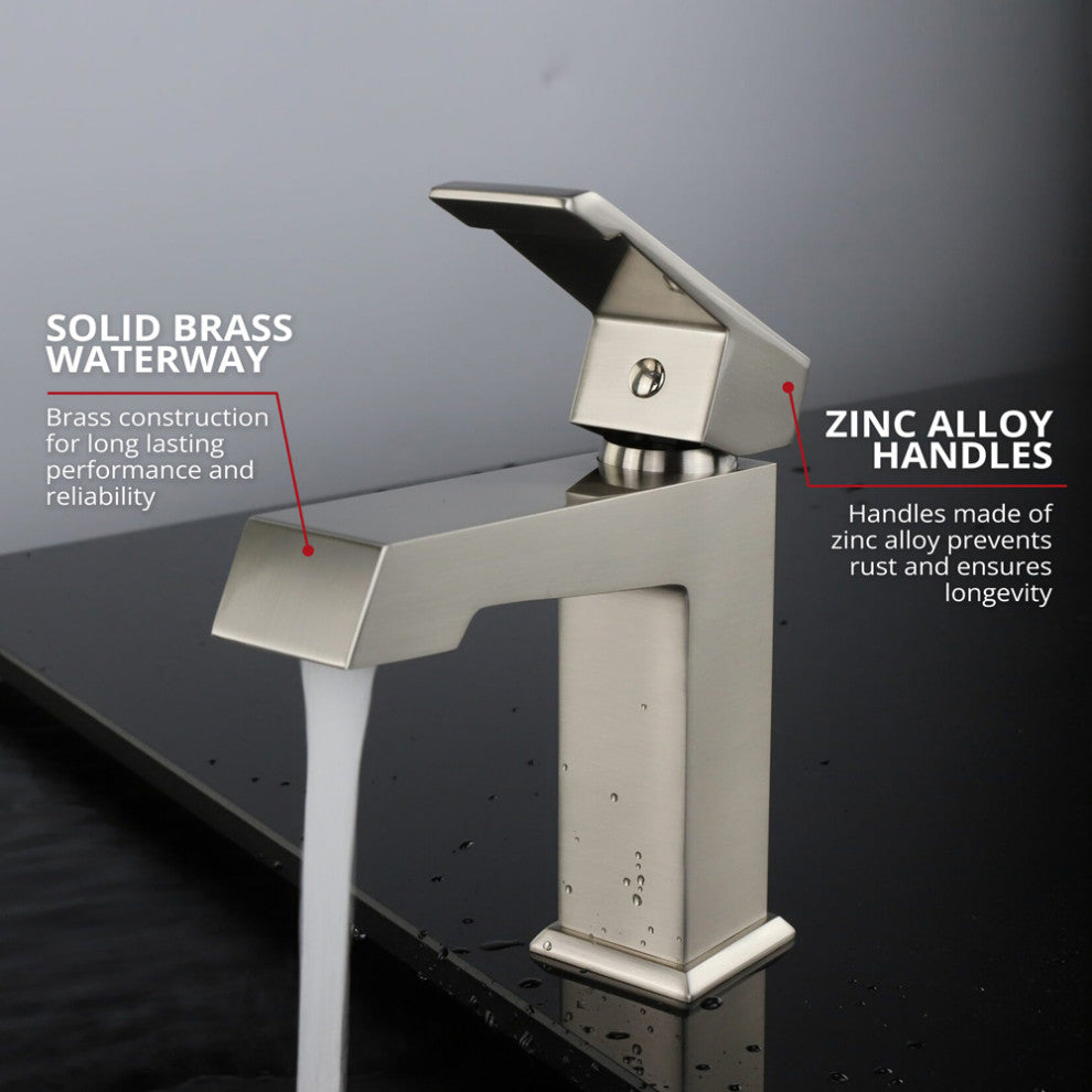 Labaro Brass Single Hole Bathroom Faucet, Brushed Nickel