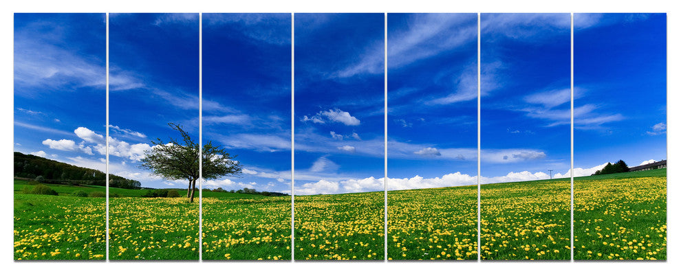 Spring Landscape Green Fields, Landscape Canvas Art Print, 83"x32", 7 Panels