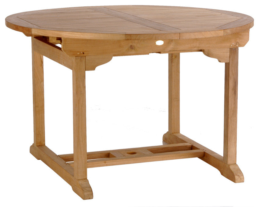 7 Piece Teak Wood Castle Patio Dining Set with Round to Oval Extension Table