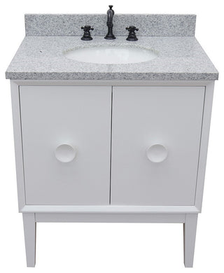 31" Single Vanity, White Finish With Gray Granite Top And Oval Sink