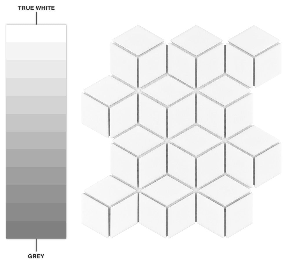 Metro Rhombus Mosaic Floor and Wall Tile, Matte White