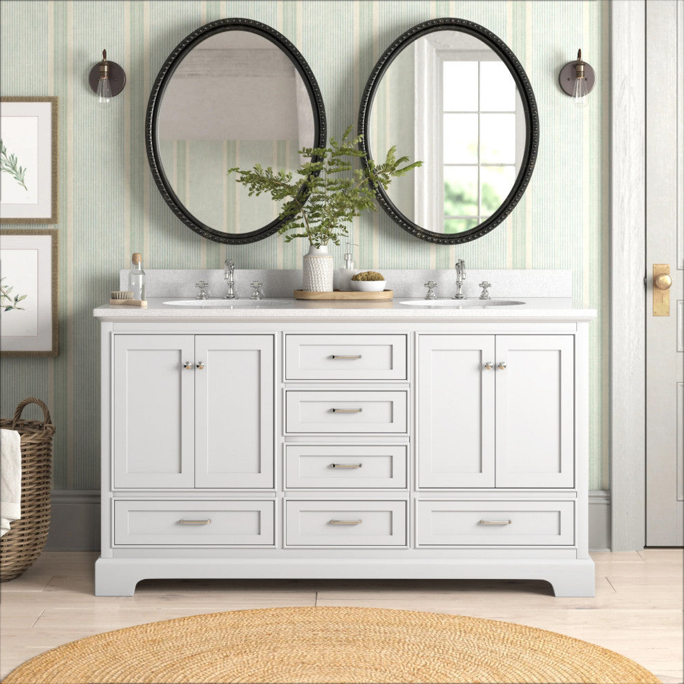 Harper 60" Bathroom Vanity, White, Carrara Marble, Double