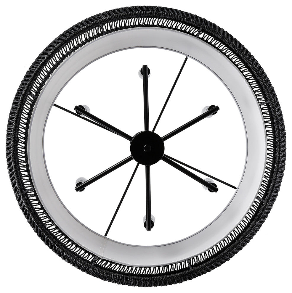 Everly 6 Light Chandelier, Matte Black With Modern Black Rattan Shade