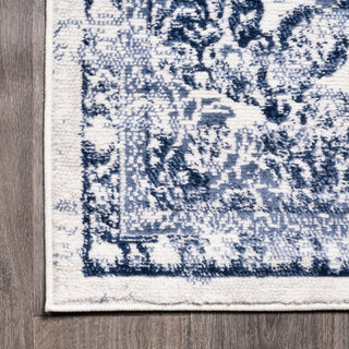 Alhambra Ornate Medallion Modern Runner Rug, Light Blue/Ivory, 5x8