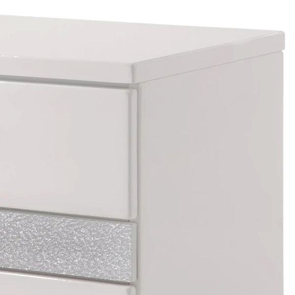 Benzara BM185468 Nightstand 3 Center Metal Glide Drawers In White Gloss Finish