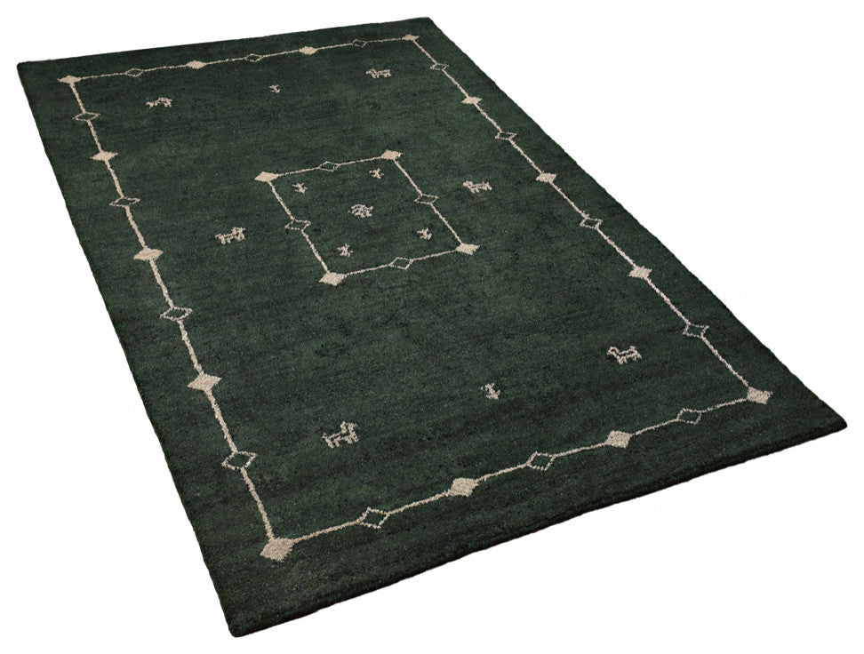 HAND KNOTTED LOOM SILK AREA RUGS-8'x10',Rectangle,Dark Green,Contemporary