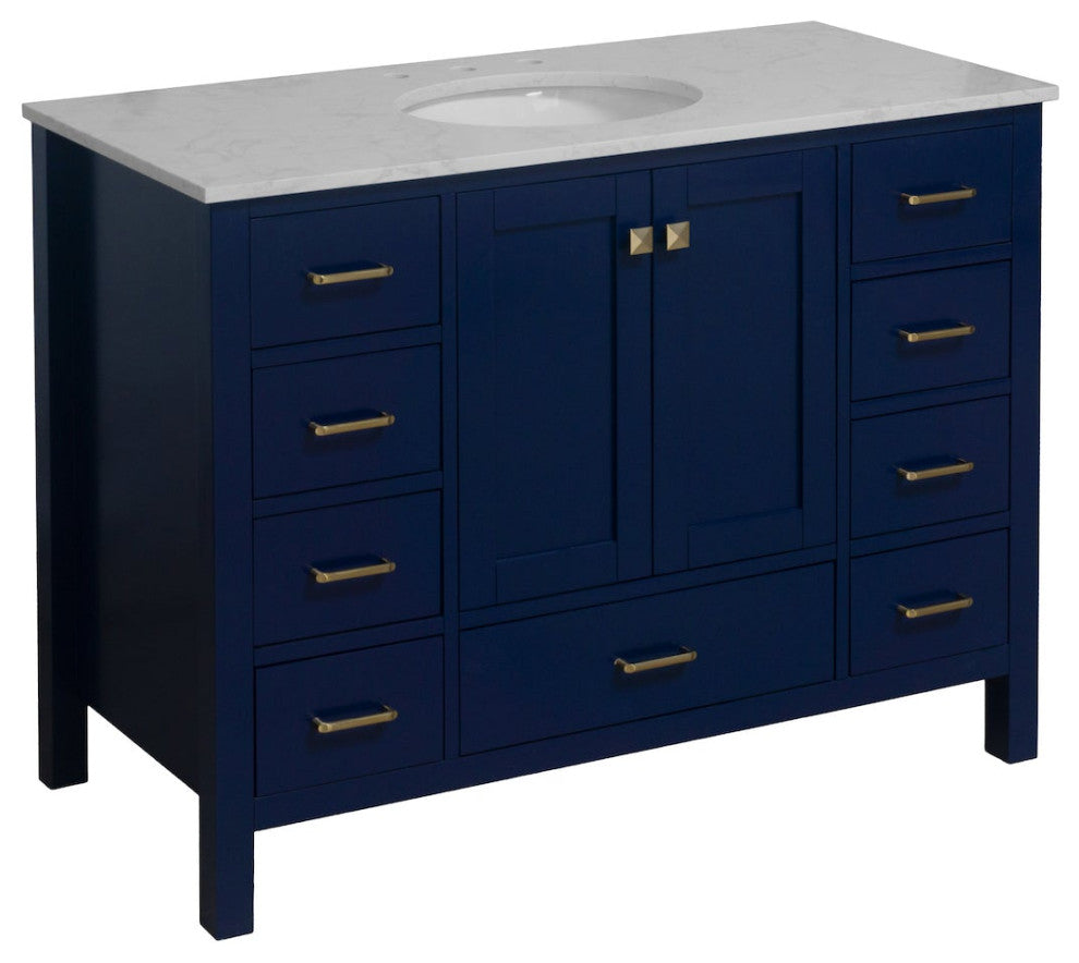 Kitchen Bath Collection Horizon 48" Bathroom Vanity, Royal Blue, Engineered Carrara