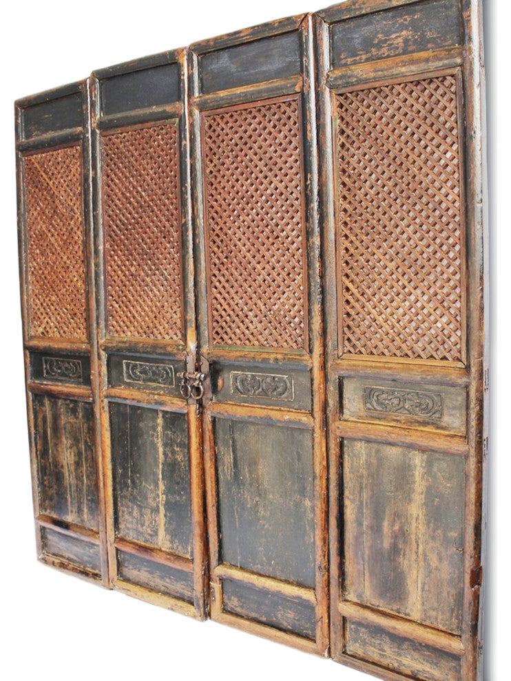 Consigned Set of Four Chinese Black Screens