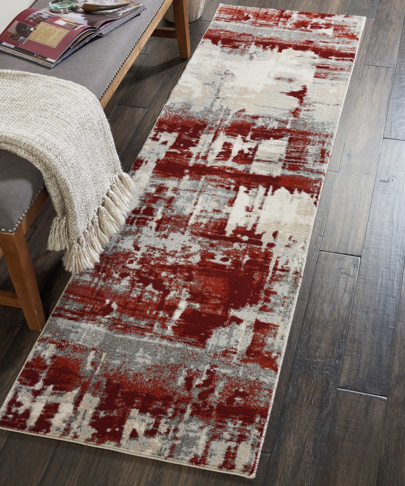 Nourison Maxell Ivory/Red Area Rug, 2'2"x7'6"