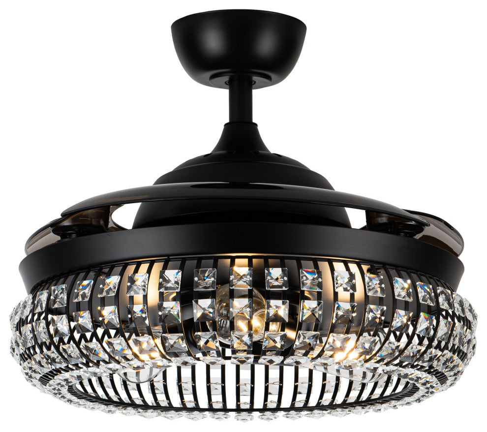 42 in. Modern Black Crystal Retractable Ceiling Fan with Light Kit and Remote