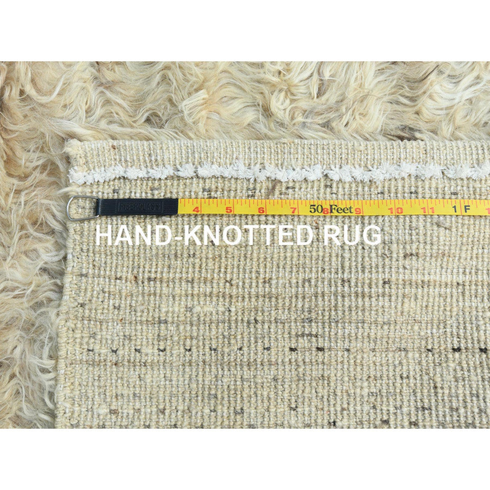 Ivory, Moroccan Berber, Organic Wool, Hand Knotted, Square Rug, 6'x6'1"