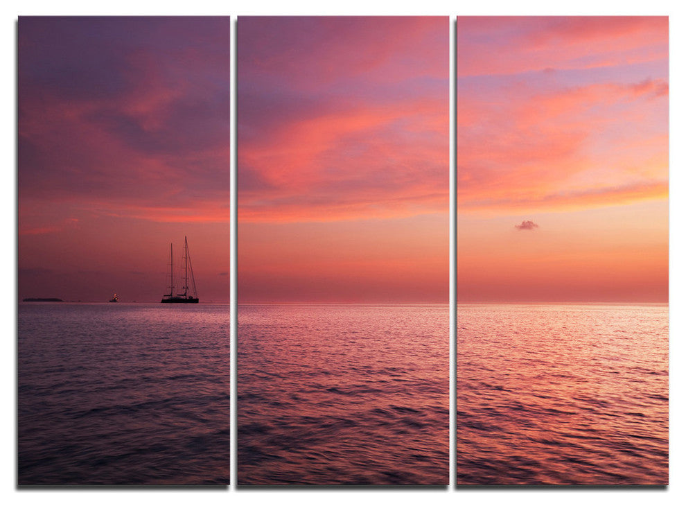 "Reddish Serene Maldives Seashore" Metal Wall Art, 3 Panels, 36"x28"