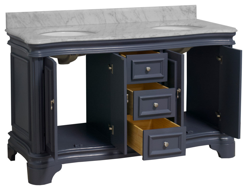 Katherine 60" Bath Vanity, Marine Gray, Carrara Marble, Double Vanity