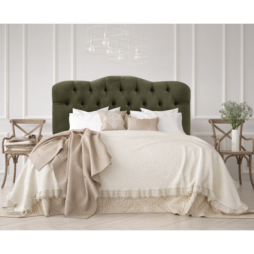 Aaron Full Tufted Headboard, Velvet Loden