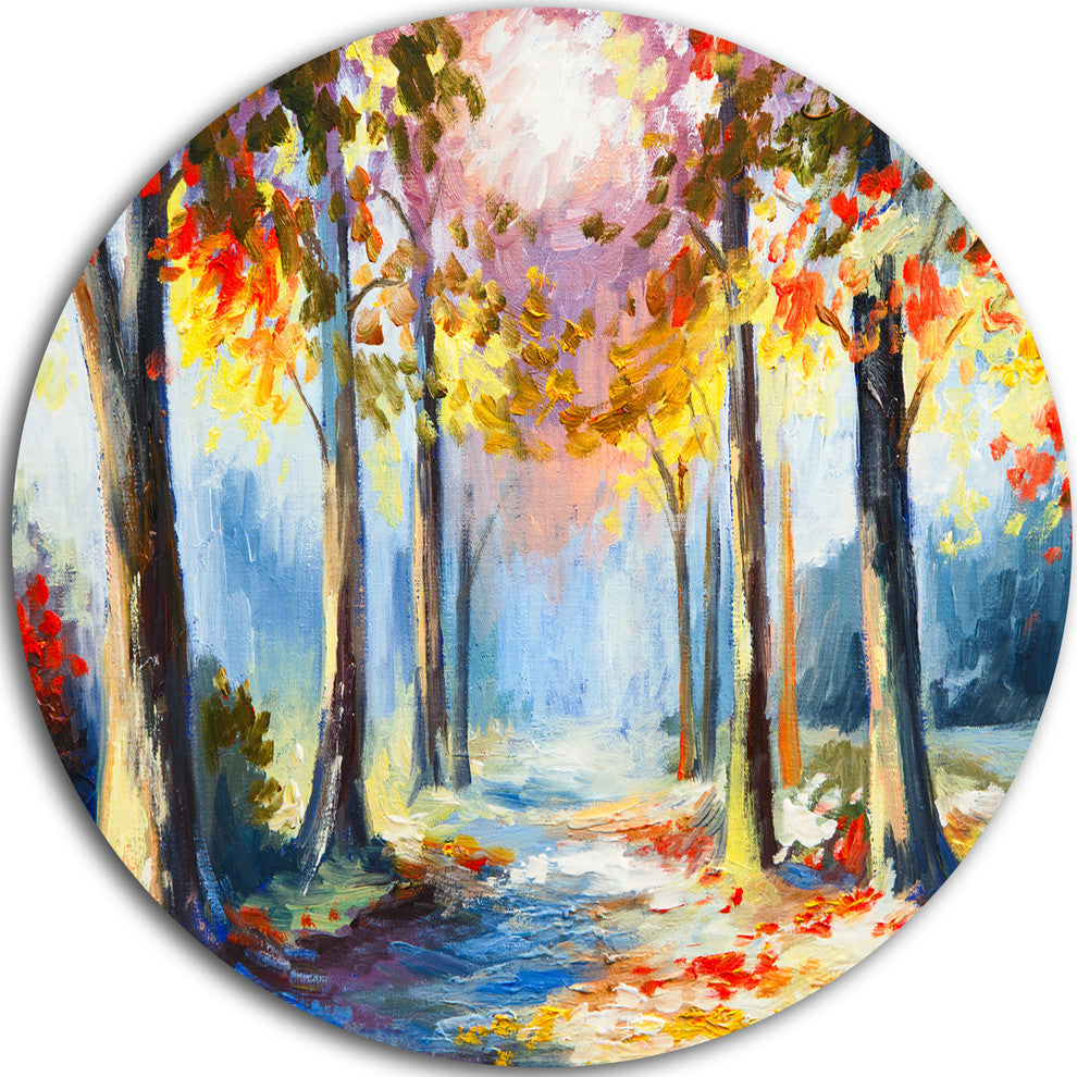 Colorful Spring Forest, Landscape Large Disc Metal Wall Art, 11"