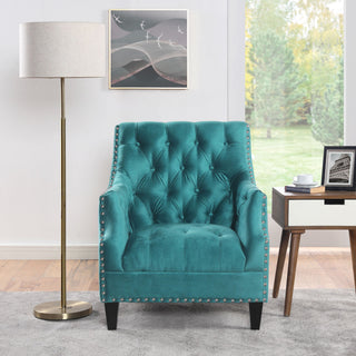 Norway Tufted Accent Chair with Nailhead Trim, Teal