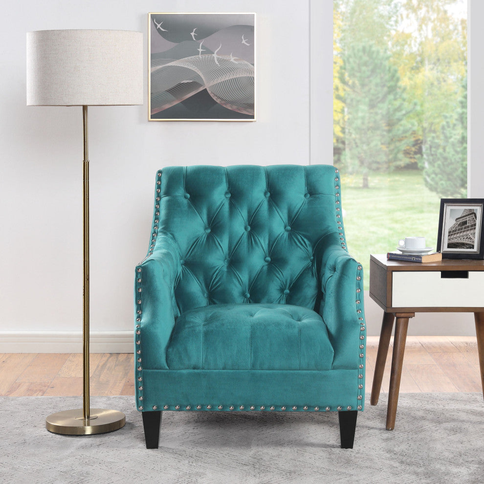 Norway Tufted Accent Chair with Nailhead Trim, Teal