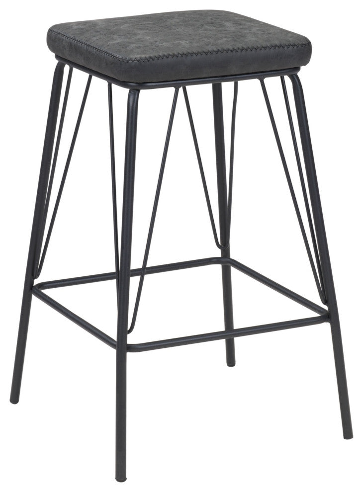 Bar Stool Chair Barstool, Set of 2, Faux Vinyl Leather, Steel, Vintage Black
