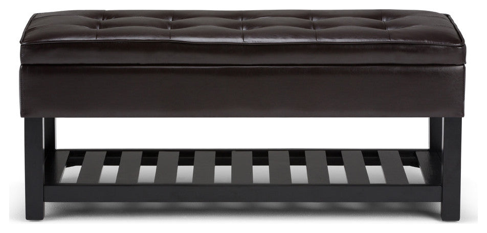Cosmopolitan Storage Ottoman Bench With Open Bottom, Tanners Brown Faux Leather