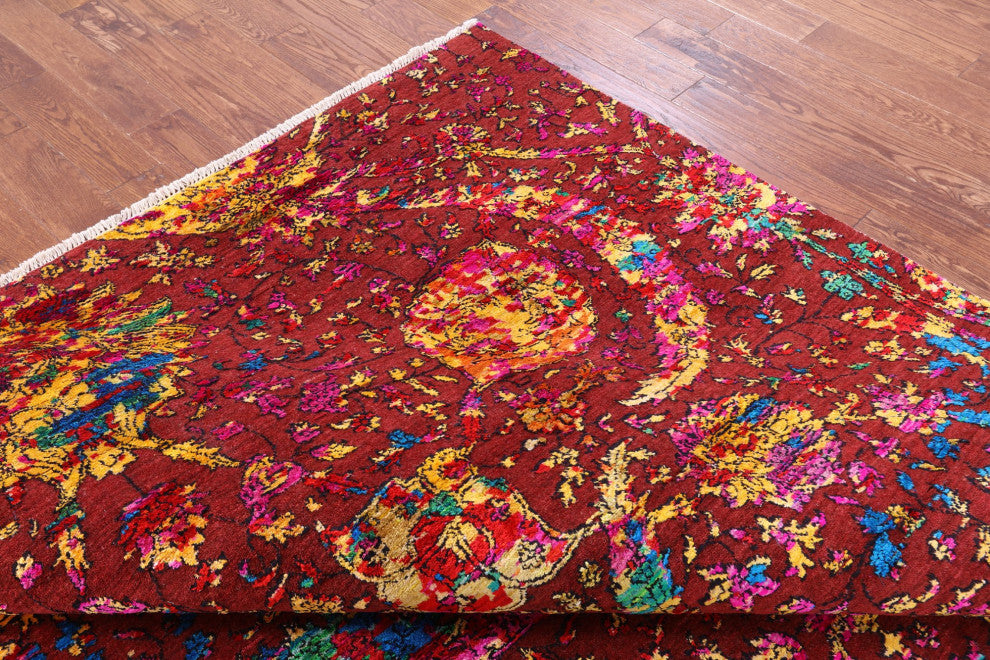 Persian Sickle Leaf Design Wool and Silk Handmade Rug 7' 10" X 10' 1" Q11850
