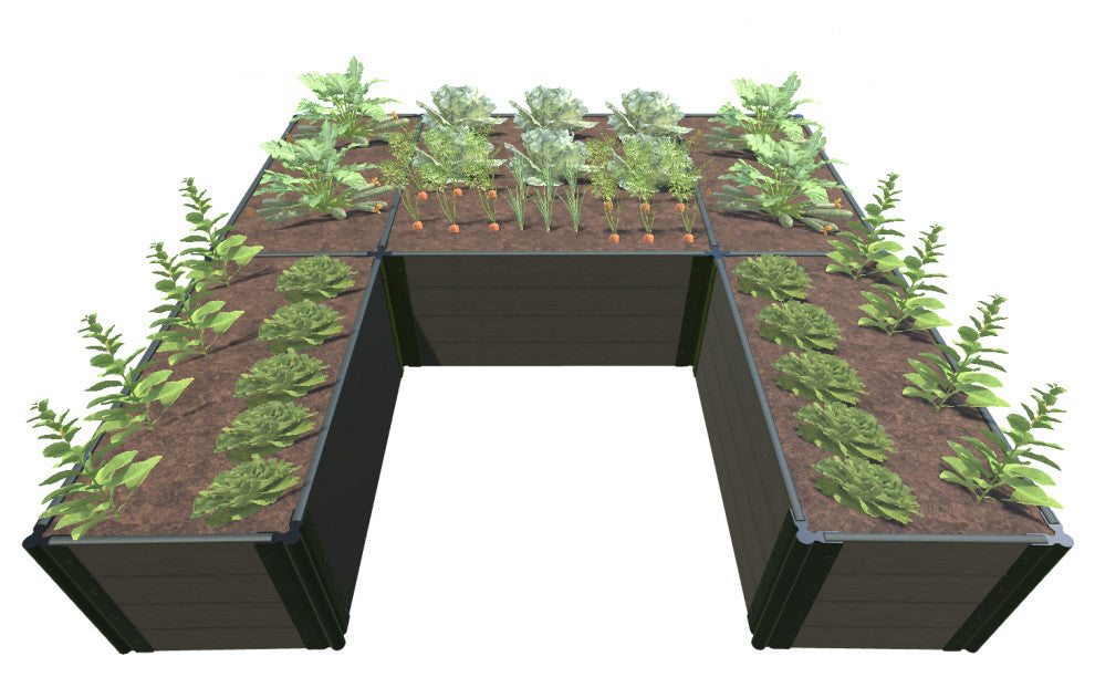 Weathered Wood Walk-In U-Shape Ft. Bragg 8'x8'x22" Raised Garden Bed, 1" Profile