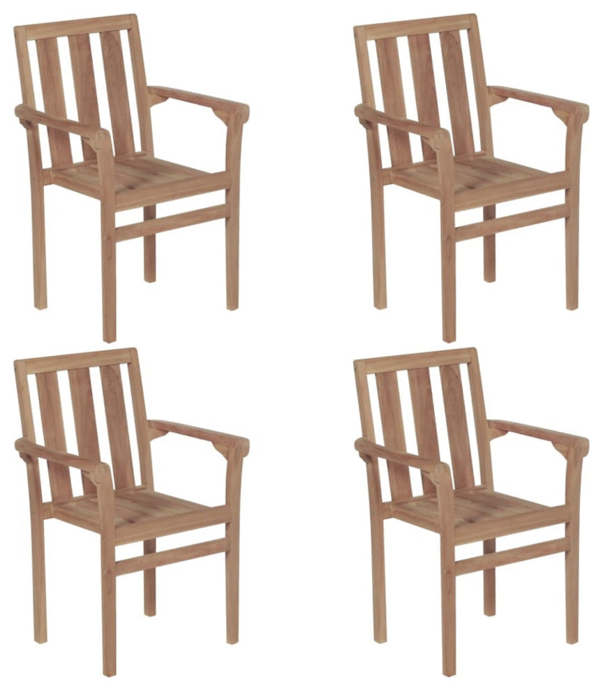 Vidaxl Stackable Garden Chairs, Set of 4, Solid Teak Wood