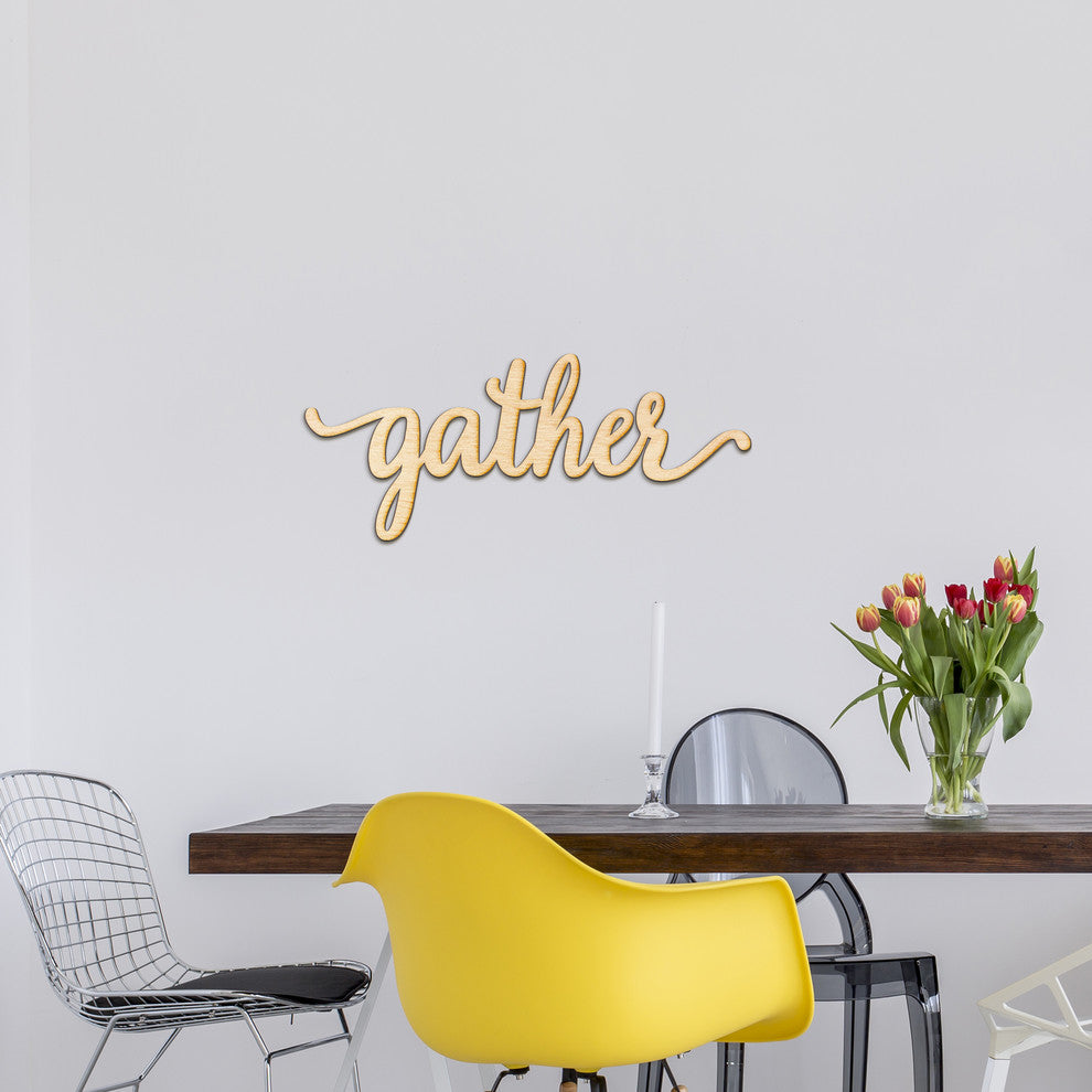 Gather Script Wood Word Wall Art Sign Unfinished, 18"x8"