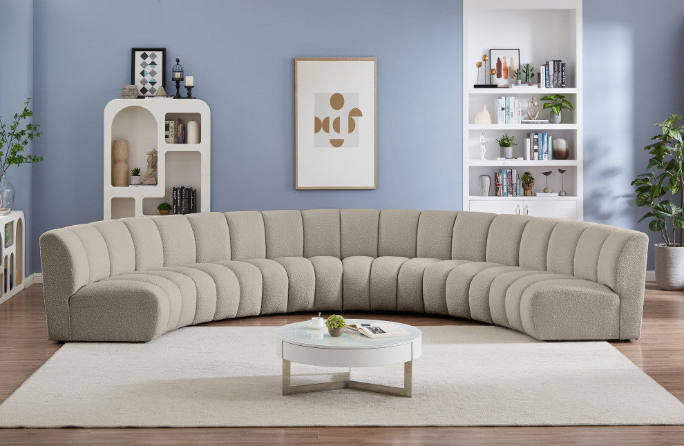 Infinity Black Boucle Fabric Upholstered Arc Shaped Modular Sectional, Brown, 6-Piece, Arc-Shaped