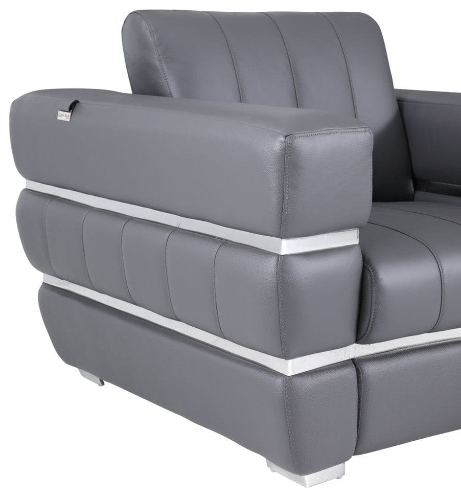 Ferrara Genuine Italian Leather Modern Loveseat Dark Gray