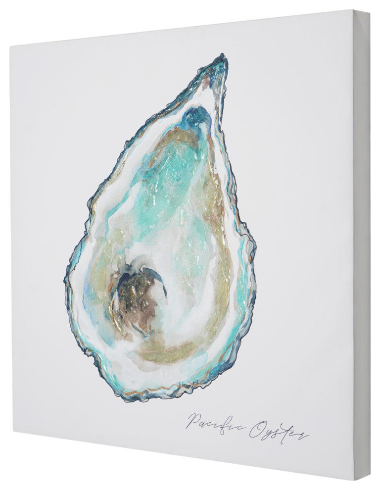 Pacific Oyster Coastal Embellished Canvas Wall Art Print - 20"x20"