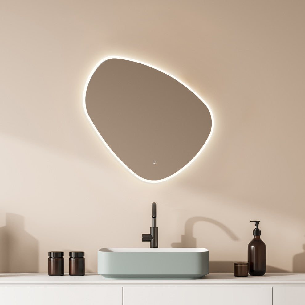 Rasso Novelty Frameless Bathroom Vanity LED Lighted Wall Mirror, 32"