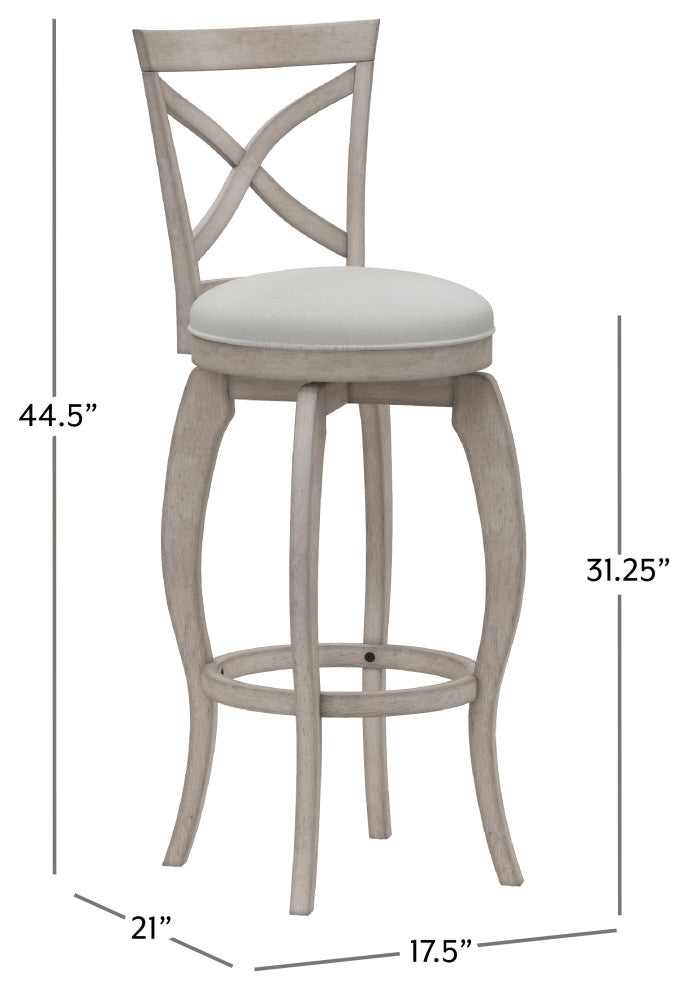 Hillsdale Ellendale Wood Swivel Stool, Curved X-Back, Aged Gray, Bar Height