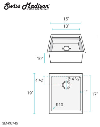 Rivage 15x19" Single Basin Undermount Kitchen Workstation Sink