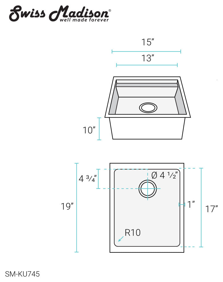 Rivage 15x19" Single Basin Undermount Kitchen Workstation Sink