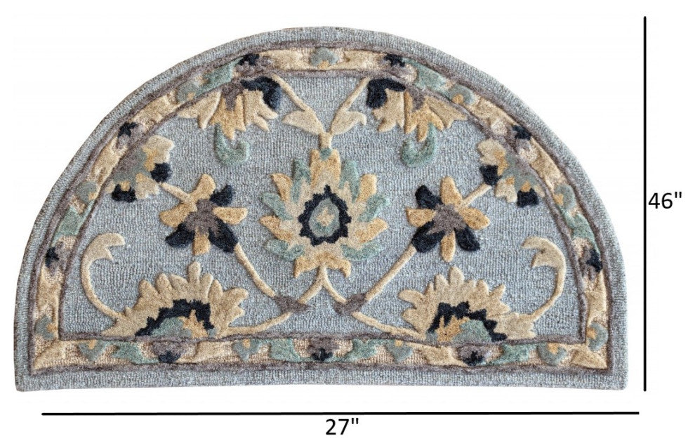2' X 4' Blue And Beige Floral Hearth Rug