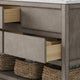 Oakman Marble Top Vanity in Grey Oak with Faucet, 72", Vanity With Satin Gold Faucet